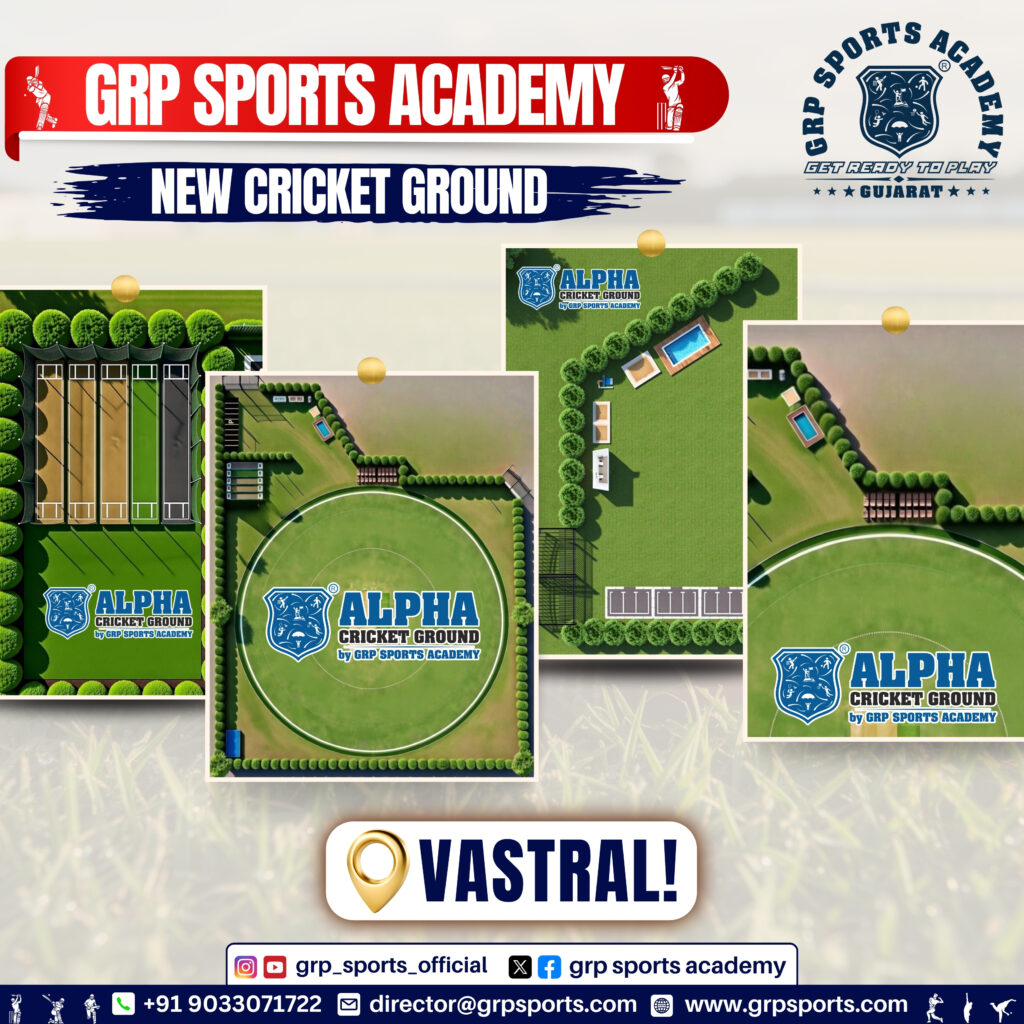 alpha cricket ground in vastral ahmedabad with 60 meter boundary by grp sports academy
